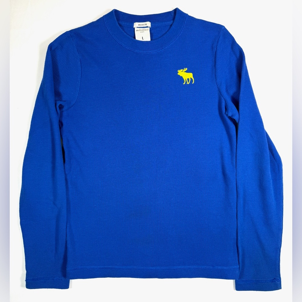 ABERCROMBIE & FITCH Kids Boys’ Waffle Knit Royal Blue Muscle Logo T-Shirt Size L